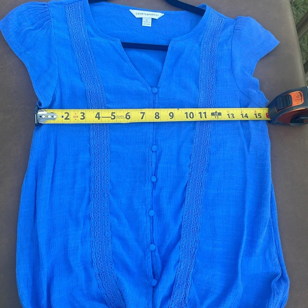 Darling blue Boho sleeveless layering top size small, lace stitching - Picture 6 of 6